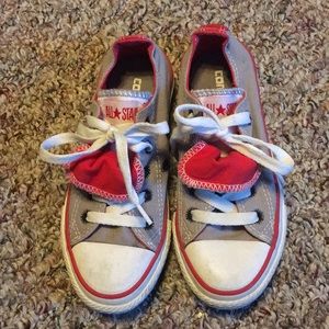 Converse Double Tongue Youth Size 12 Red & Gray